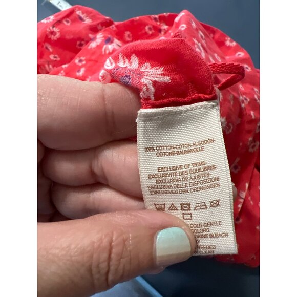 Free People XS Red Floral Boho Blouse With Tie Front & Lace Details Lagenlook - Picture 7 of 10